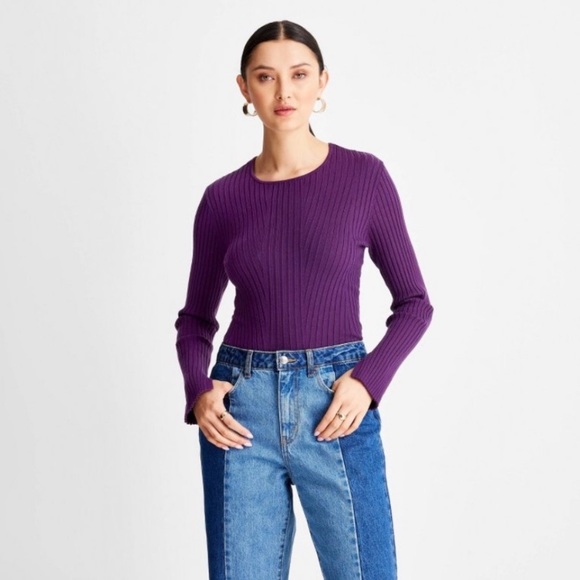 🔮 FUTURE COLLECTIVE Purple Open Back Twist Pullover Knit Sweater Jumper Top XS - Picture 3 of 8